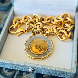 18k Link Bracelet & 500-Lira coin